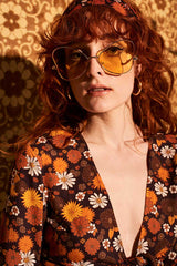 Summer Of Love Brown Floral Bell Sleeve Tie Top - Blouses & Tops