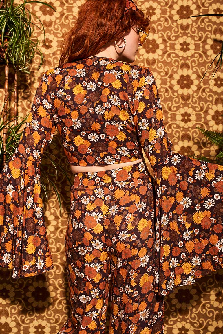 Summer Of Love Brown Floral Bell Sleeve Tie Top - Blouses & Tops