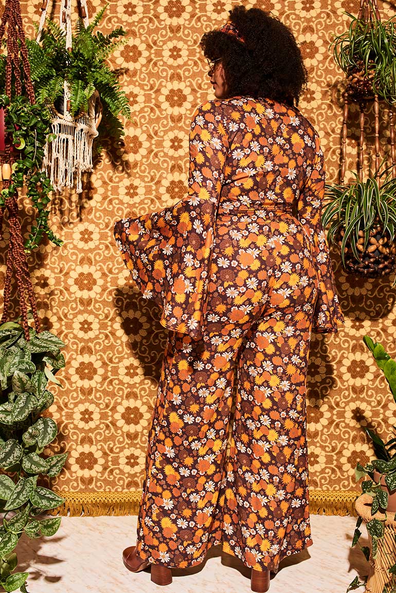 Summer Of Love Brown Floral Bell Sleeve Tie Top - Blouses & Tops