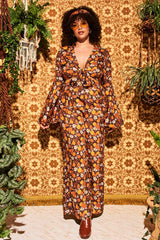 Summer Of Love Brown Floral Bell Sleeve Tie Top - Blouses & Tops