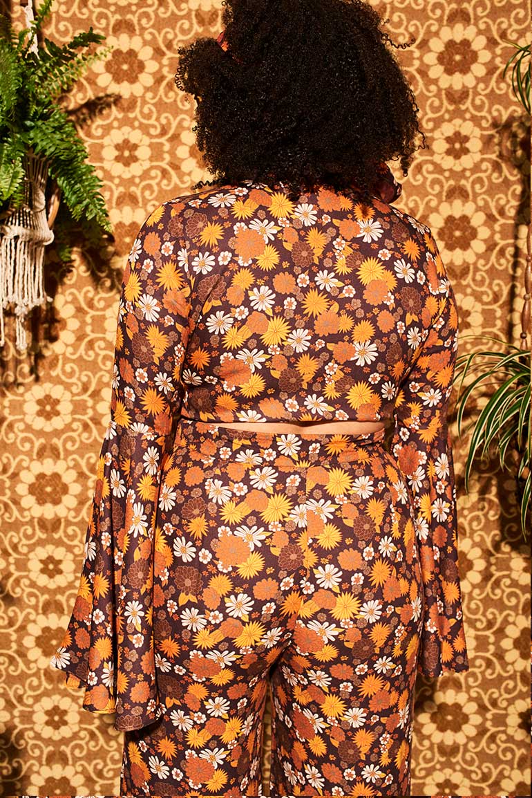Summer Of Love Brown Floral Bell Sleeve Tie Top - Blouses & Tops