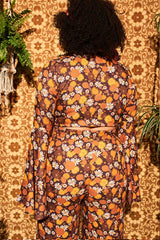 Summer Of Love Brown Floral Bell Sleeve Tie Top - Blouses & Tops