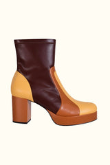 Suzie Q Brown Retro Stripe Platform Boots - Footwear