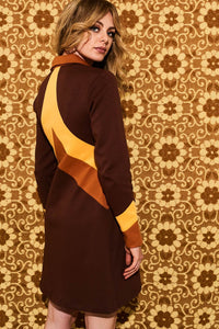 Suzie Q Brown Retro Stripe Zip Up Mini Dress - Dresses