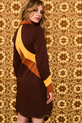 Suzie Q Brown Retro Stripe Zip Up Mini Dress - Dresses
