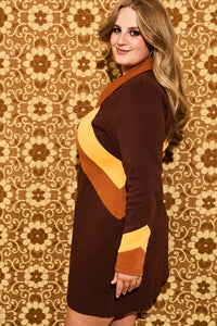 Suzie Q Brown Retro Stripe Zip Up Mini Dress - Dresses