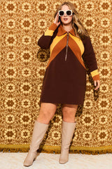 Suzie Q Brown Retro Stripe Zip Up Mini Dress - Dresses