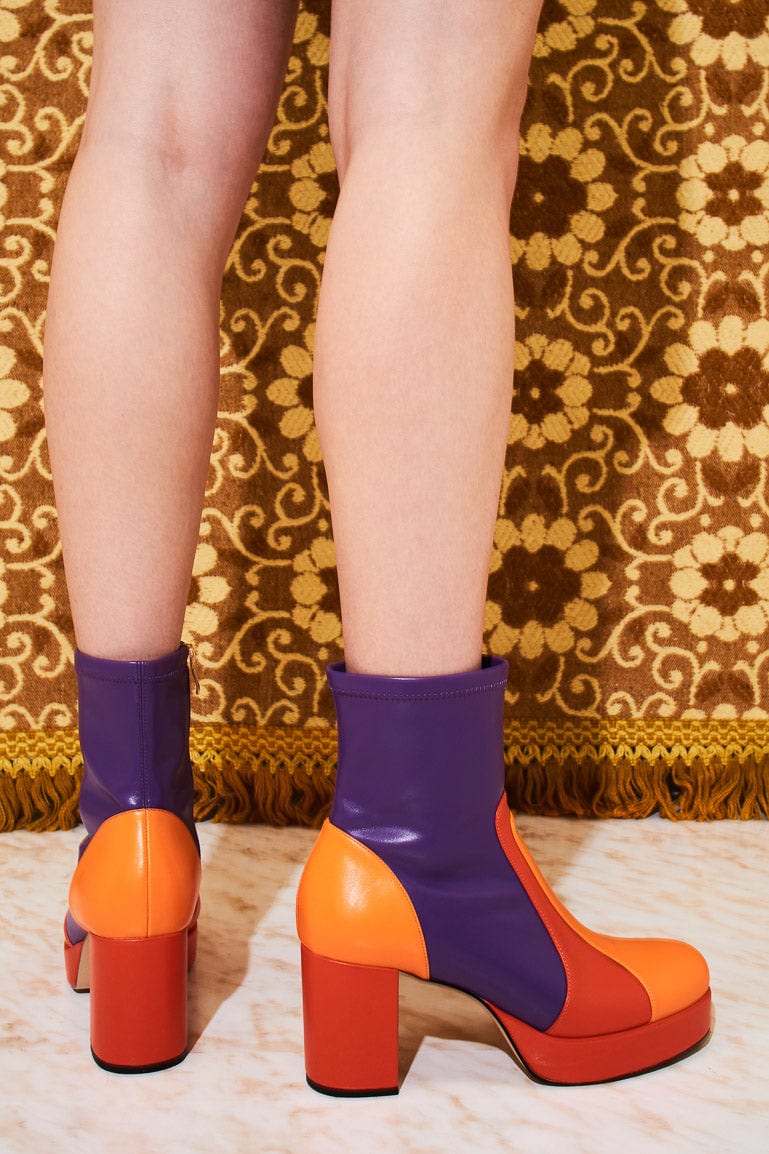 Suzie Q Purple Retro Stripe Platform Boots - Footwear