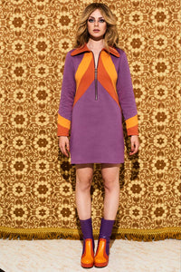 Suzie Q Purple Retro Stripe Zip Up Mini Dress - Dresses