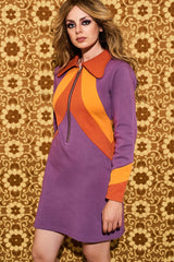 Suzie Q Purple Retro Stripe Zip Up Mini Dress - Dresses