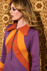 Suzie Q Purple Retro Stripe Zip Up Mini Dress - Dresses