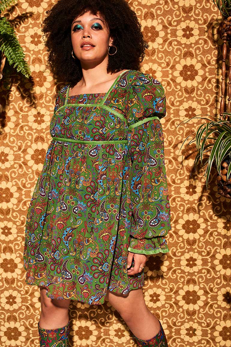 Tiny Dancer Green Paisley Mini Dress - Dresses