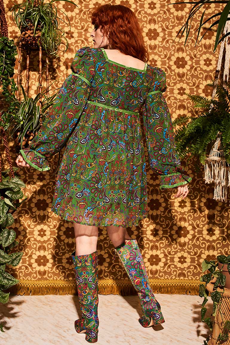 Tiny Dancer Green Paisley Mini Dress - Dresses