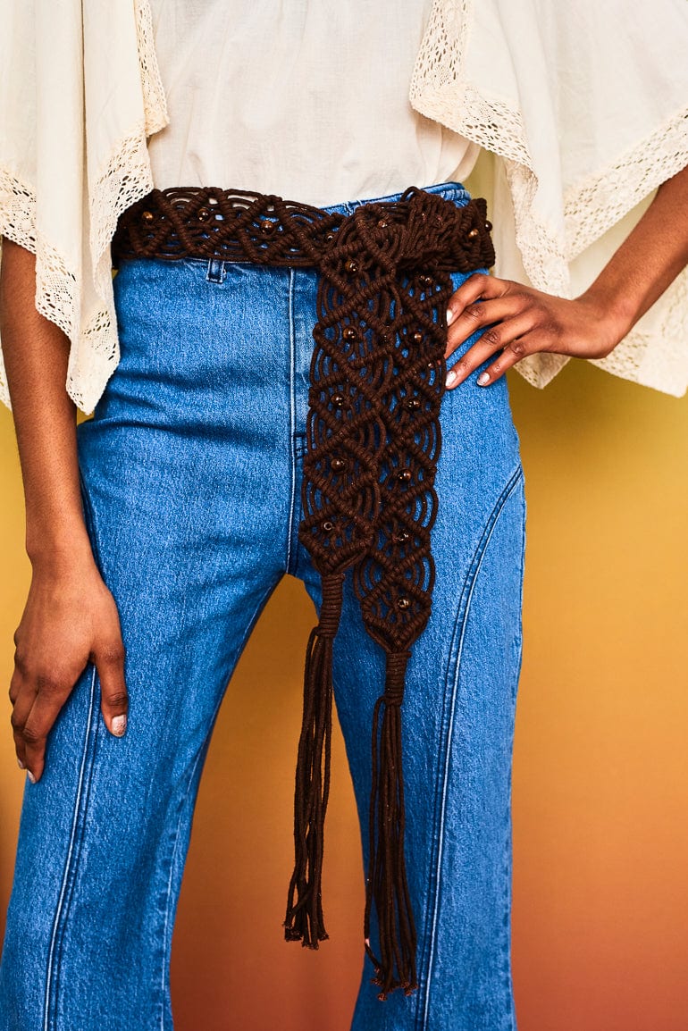 Twist & Shout Brown Macrame Belt - Belts