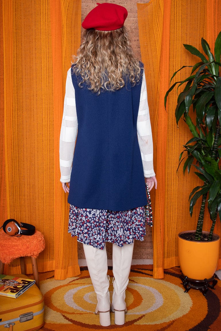 Vintage 1960s Navy Longline Waistcoat -