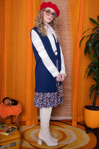 Vintage 1960s Navy Longline Waistcoat -