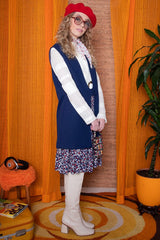 Vintage 1960s Navy Longline Waistcoat -