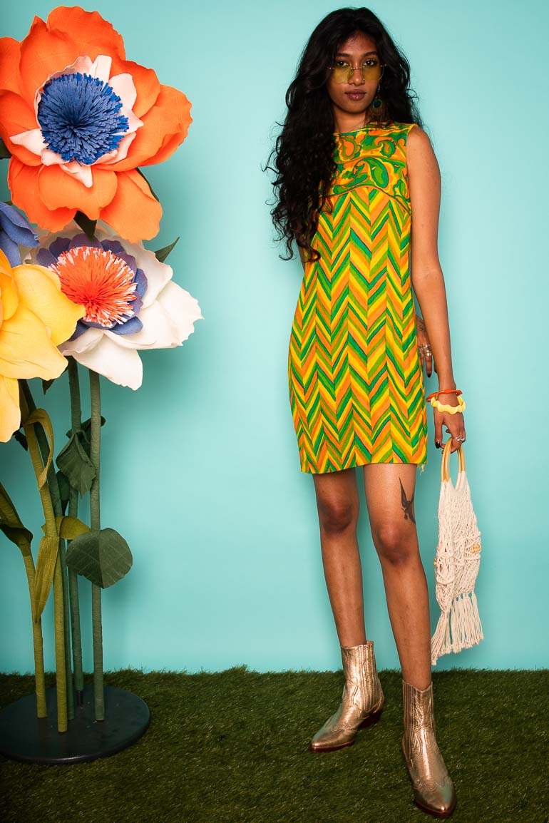 Vintage 1960s Sleeveless Psychedelic Mini Dress -