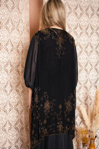 Vintage 1970s Black and Gold Beaded Waistcoat -