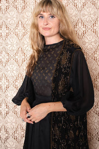 Vintage 1970s Black and Gold Beaded Waistcoat -