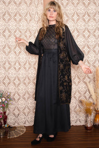 Vintage 1970s Black and Gold Beaded Waistcoat -