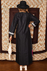 Vintage 1970s Black Embroidered Maxi Dress -
