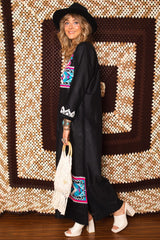 Vintage 1970s Black Embroidered Maxi Dress -
