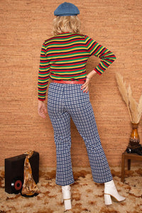 Vintage 1970s Blue Check Wide Leg Trousers -