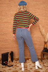 Vintage 1970s Blue Check Wide Leg Trousers -