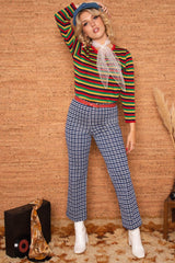 Vintage 1970s Blue Check Wide Leg Trousers -