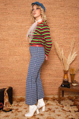 Vintage 1970s Blue Check Wide Leg Trousers -
