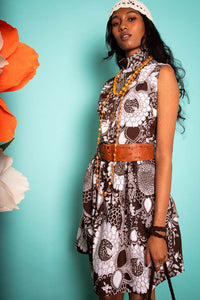 Vintage 1970s Brown Floral Mini Dress -