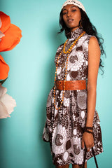 Vintage 1970s Brown Floral Mini Dress -