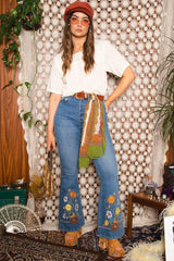 Vintage 1970s Floral Detail White Tunic Top -