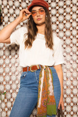 Vintage 1970s Floral Detail White Tunic Top -