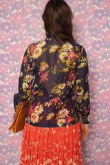 Vintage 1970s Floral Pussy Bow Blouse -