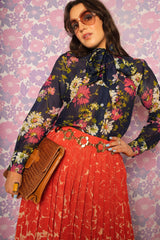 Vintage 1970s Floral Pussy Bow Blouse -