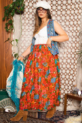 Vintage 1970s Lined Floral Maxi Skirt -