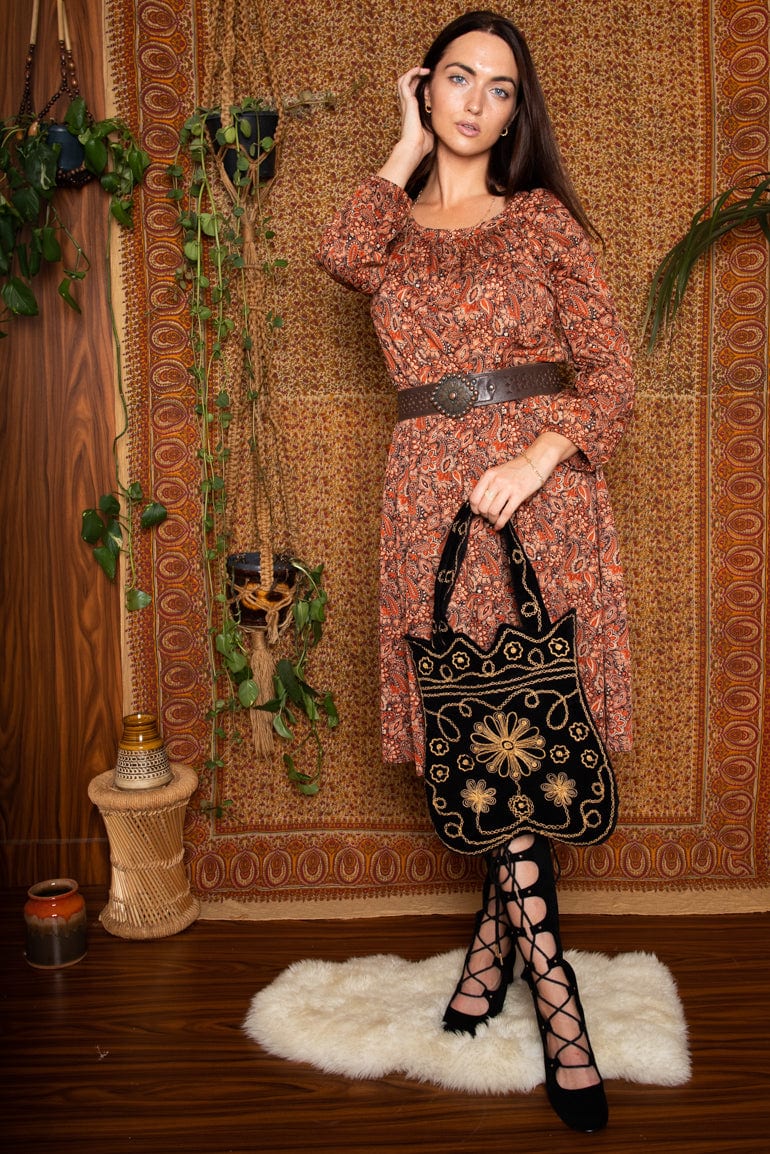 Vintage 1970s Paisley Midi Dress -