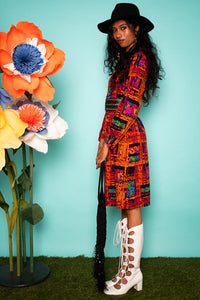 Vintage 1970s Patterned Mini Dress -