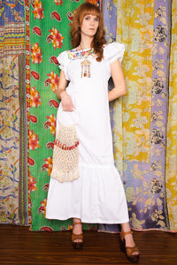 Vintage 1970s White Embroidered Maxi Dress -