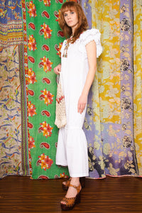 Vintage 1970s White Embroidered Maxi Dress -