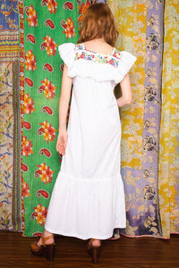 Vintage 1970s White Embroidered Maxi Dress -