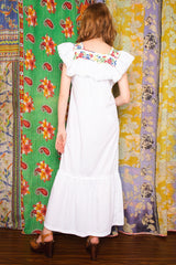 Vintage 1970s White Embroidered Maxi Dress -