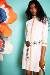 Vintage 1970s White Embroidered Mini Dress -