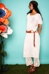 Vintage 1970s White Embroidered Sheer Maxi Dress -