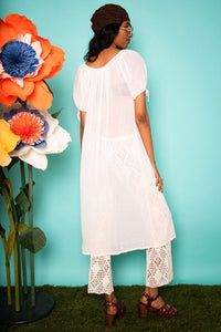 Vintage 1970s White Embroidered Sheer Maxi Dress -
