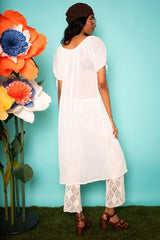 Vintage 1970s White Embroidered Sheer Maxi Dress -