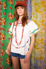 Vintage 1970s White Floral Embroidered Top -