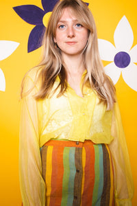 Vintage 1970s Yellow Sheer Organza Blouse -